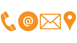 phone, email, mail and location icons in orange